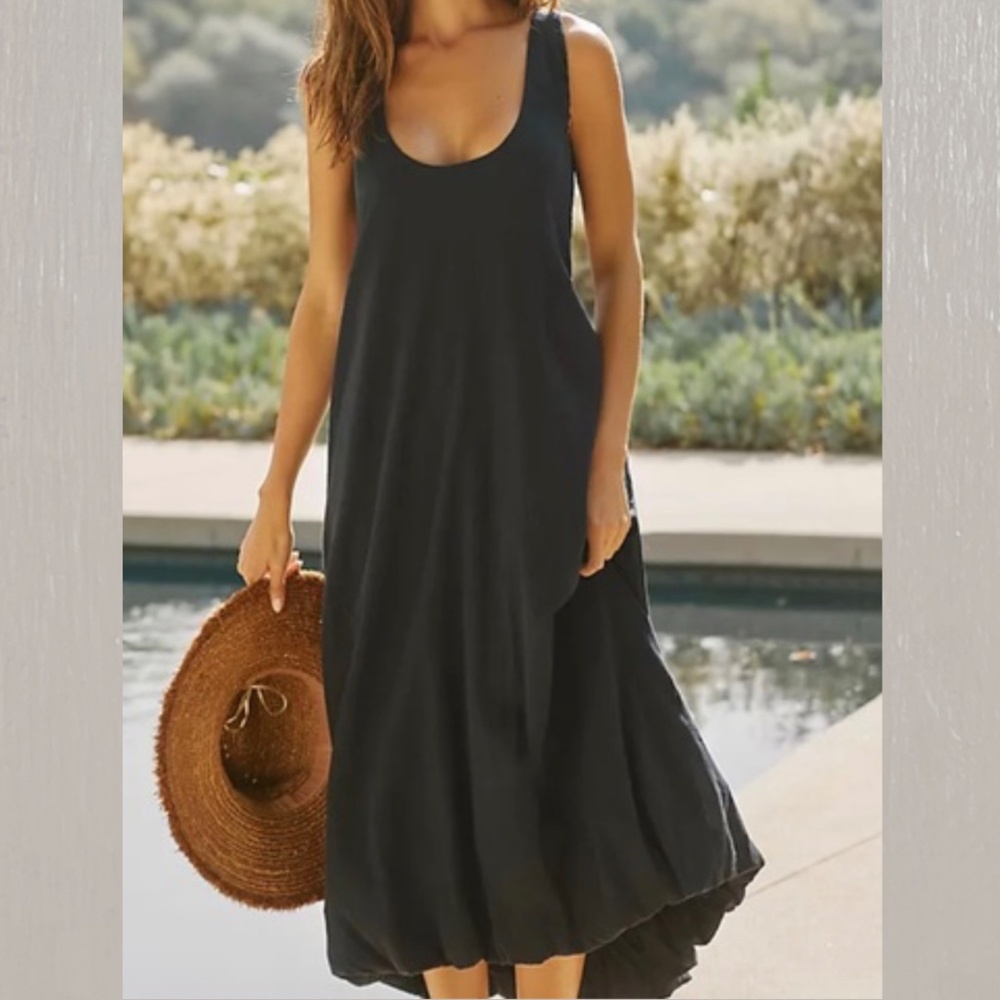 Anthropologie NWOT Bubble-Hem Midi Black Dress L Cotton